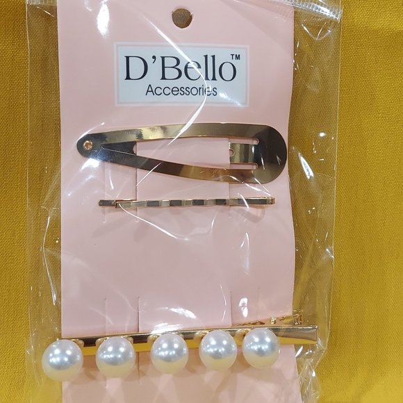 D'Bello Gold and Pearl Hair Clips - 3 piece set - Picture 1 of 5